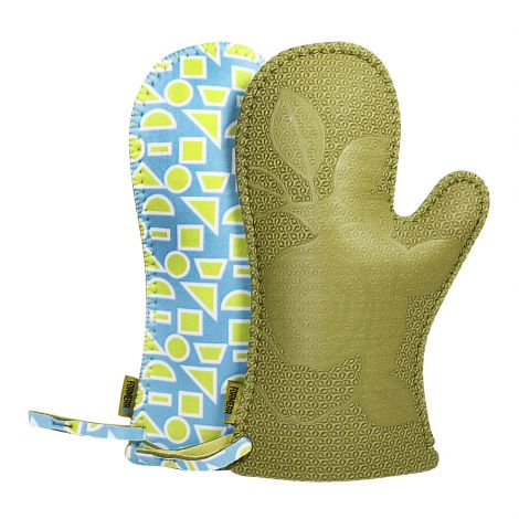Neoprene Oven Mitts in Green with Geometric Design [Pair]